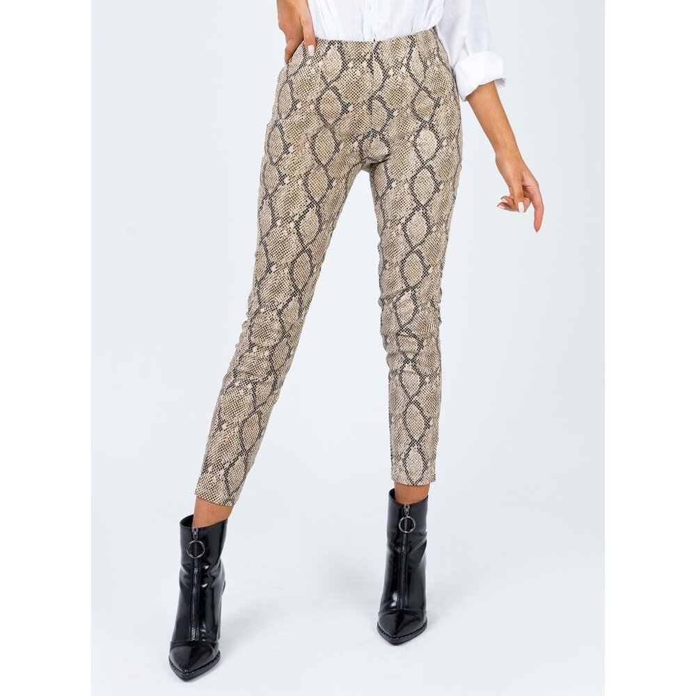 PRINCESS POLLY Pants Womens 2 Kiesha Snakeskin Skinny Ankle High Rise Ankle